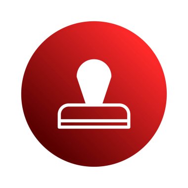 Üzerinde beyaz damga resmi olan minimalist bir kırmızı pul ikonu. Çeşitli iş ve belge ihtiyaçları için onay, sertifika ve yetkiyi sembolize eder.