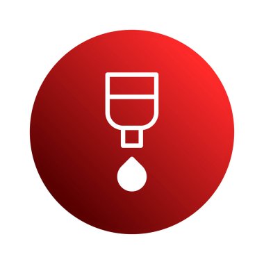 Çarpıcı bir soyut tasarım, beyaz minimalist bir sıvı dağıtıcının bir damlacığını canlı kırmızı dairesel arka plana salan bir simgesini içeriyor. Sembolik temsili temiz ve modern bir illüstrasyon..