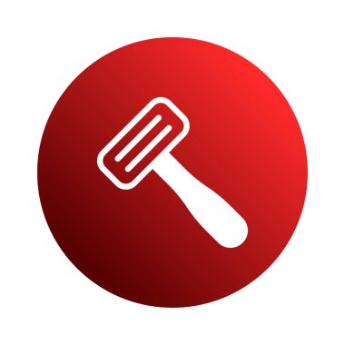 Minimalist bir illüstrasyonda, tımar ve hijyen kavramlarını temsil etmek için ideal, çarpıcı bir kırmızı gradyan çemberine karşı yerleştirilmiş beyaz bir jilet simgesi yer alır..