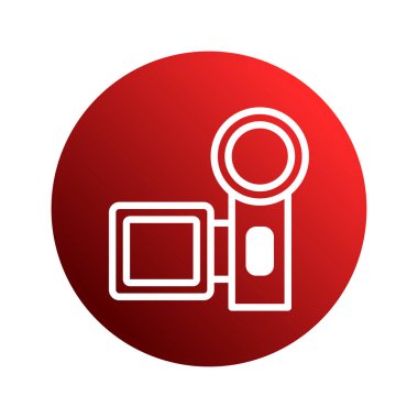 Kırmızı bir daire beyaz bir kamera anahatına sahiptir. Bu, tasarım projeleri için ideal olan video kaydı, film yapımı ve medya oluşturulmasını sembolize eder..