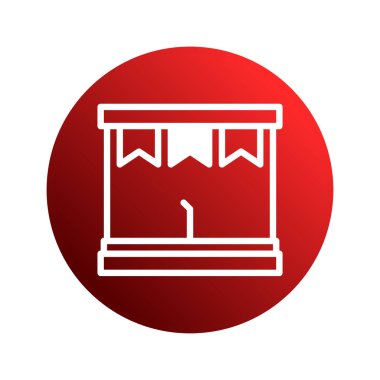 Bir ikon, kırmızı arka planda perdeleri ve ışıklandırması olan bir tiyatro sahnesini tasvir eder. Sunumlar ve multimedya uygulamaları için mükemmel.