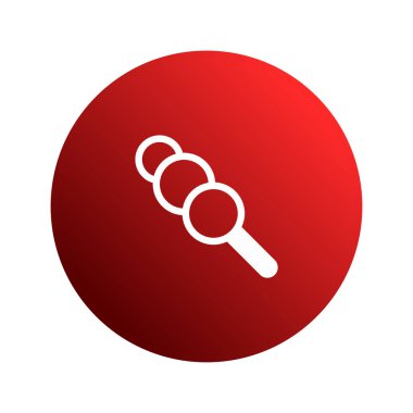Dango 'nun minimalist bir simgesi, bir Japon tatlı şişi, eğimli bir kırmızı arkaplan üzerine kurulmuş. Gıda ile ilgili uygulamalar veya basit logo tasarımları için ideal.