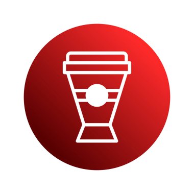 Kafe ya da içecekle ilgili tasarım için ideal, çarpıcı bir kırmızı gradyan çemberine karşı beyaz bir kahve fincanı taslağı içeren temiz ve modern bir ikon..
