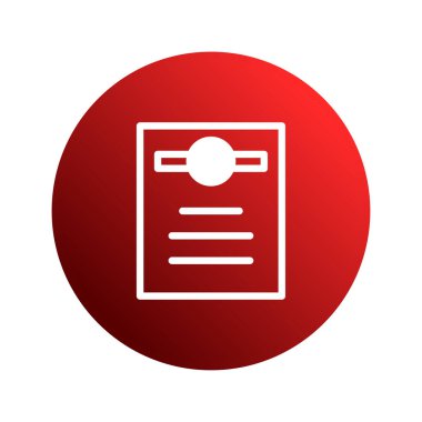 Kırmızı dairesel arka planı olan minimalist bir belge simgesi. Bir kare içinde beyaz çizgiler içerir, bir daire ile kaplıdır, bilginin iletildiğini ima eder..