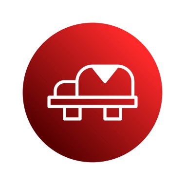 Bu resim bir aracın ya da ulaşım simgesinin parlak kırmızı dairesel arkaplan üzerine kurulmuş soyut ve minimalist bir tasarımını içerir. Tasarım temiz ve modern..