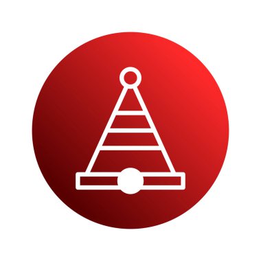 Bir parti şapkasının minimalist çizimi, kırmızı bir gradyan çemberin karşısında. Herhangi bir tasarım projesine ya da kutlama temalı grafiğe şenlik neşesi katmak için mükemmel..