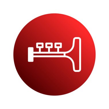 Canlı kırmızı bir arka planda, müzikle ilgili tasarımlar ve markalaşma için mükemmel beyaz bir trompetin basit ve temiz bir çizimi..