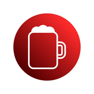 Bira bardağının köpüklü olduğu minimalist bir ikon, canlı kırmızı bir daire şeklinde sunuluyor. Barlar, partiler ve bira fabrikaları için ideal tasarım.