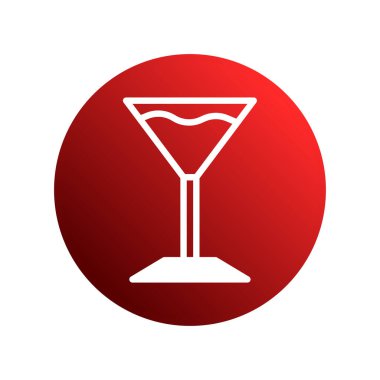 Canlı kırmızı bir arka plan, menüler veya promosyon malzemeleri için ideal beyaz bir kokteyl cam ikonu içeren minimalist bir illüstrasyon.