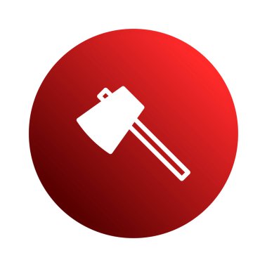 İzole edilmiş bir beyaz balta simgesi canlı kırmızı dairesel bir arkaplan üzerine kurulur. Bu grafik, baltayı güç ve fayda sembolü olarak vurgular..