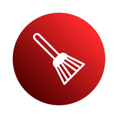 Kırmızı dairesel arka planda temizlik, bakım ve hijyeni sembolize eden bir süpürge simgesi. Bu resim ev işlerini, ev düzenini ve düzenliliği temsil etmek için harikadır..