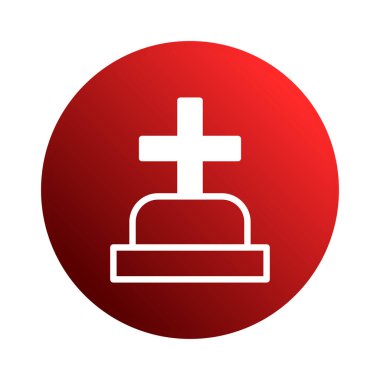 Üzerinde haç olan beyaz bir mezar taşı kırmızı bir gradyan zemin üzerine kurulur. Din, inanç, anma ve hatırlama temalarını temsil eder..