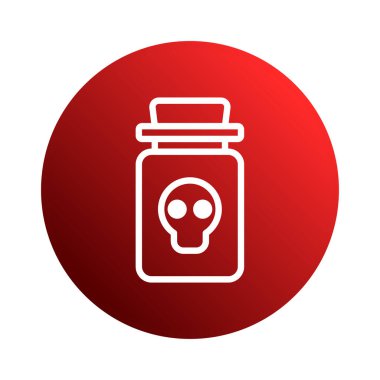 Kırmızı çemberin içinde kafatası sembolü olan zehirli bir kabı tasvir eden dijital bir çizim tehlike ve zehirliliği temsil ediyor..