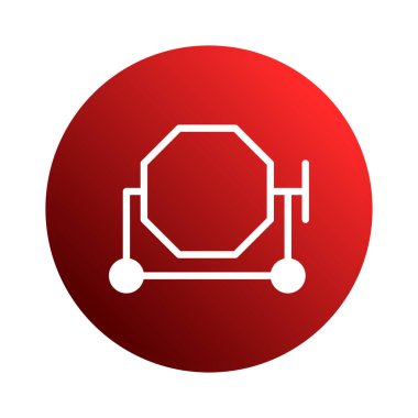 Resim, taşınabilir çimento karıştırıcısının beyaz çizgili kırmızı bir simgesinin tasarımını gösteriyor. Beyaz çizgiler kırmızı arkaplana karşı çiziliyor. İnşaat sürecinde bir elementi temsil eder.