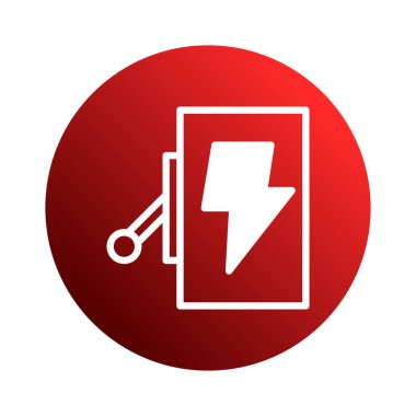 Elektrik sistemi tasarımı ve güç üretimi kavramları için uygun kırmızı zemin üzerinde yıldırım olan bir elektrik düğmesi simgesi tasviri.