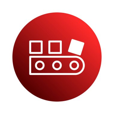 Kırmızı ve beyaz renkli basit bir taşıma bandı ikonu endüstriyel otomasyonu sembolize eder. Modern üretim süreçlerini ve teknolojik gelişmeleri temsil eder..