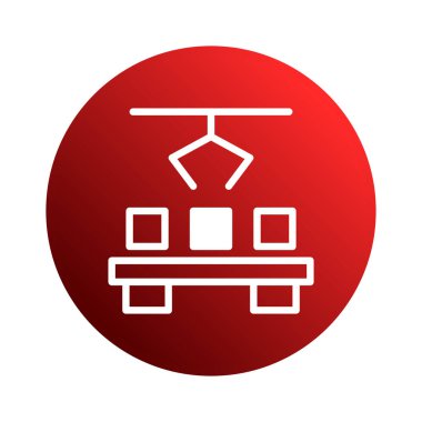 Görüntü, endüstriyel otomasyonu temsil eden temiz ve modern bir ikonu, bir taşıyıcı üzerinde çalışan bir robot kolu, hassasiyet üretimini vurguluyor..