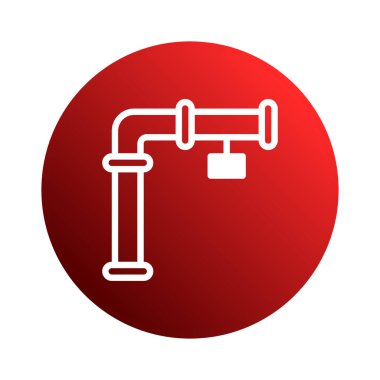 Bu görüntü, dairesel kırmızı arkaplana ayarlanmış kapakçıklı bir tesisat borusu sistemini gösteriyor. Tesisat, endüstri ve mühendislik kavramlarını sembolize eder..