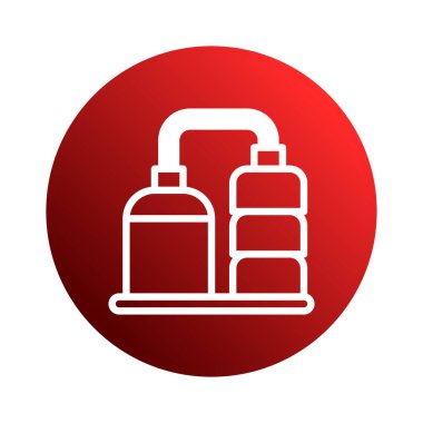 Bu görüntü, endüstriyel ya da kimyasal endüstriler için mükemmel kırmızı arkaplanı olan beyaz bir damıtma tesisi ikonunu gösteriyor. Süreç, ekipman ve teknolojiyi temsil eder..