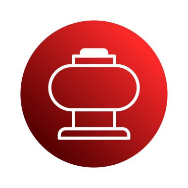 Temiz, minimalist bir grafik, bir su kulesini, çarpıcı bir kırmızı gradyan arkaplana karşı, stilize edilmiş bir ikon formatında tasvir ediyor. Su depolama ve altyapıyla ilgili kavramların taşınması için ideal.