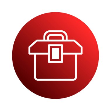 Kırmızı daire arka planında bir araç kutusu simgesi, ekipman, bakım, onarım ve endüstriyi temsil ediyor. Tasarım basit, modern ve vektör tabanlı, birçok proje için kullanışlı..