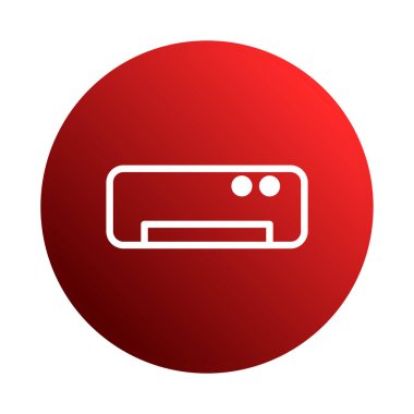 Bir klima ünitesini tasvir eden bir simge eğimli bir kırmızı daire içinde merkezlenir. Görüntü teknoloji ve iklim kontrolünü gösteriyor..