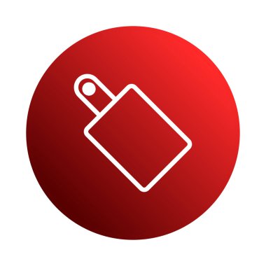 Bir minimalist simge, mutfak temalı projeler veya mutfakla ilgili uygulamalar için ideal kırmızı bir daire içinde beyaz çizilmiş bir kesme tahtasına sahiptir..