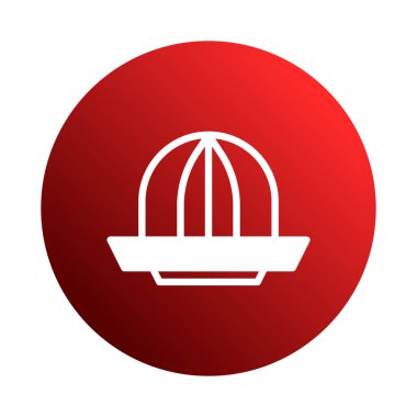 Kırmızı dairesel arka planda bir limon sıkma simgesinin minimalist bir çizimi, çeşitli tasarım projeleri için mükemmel..