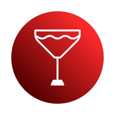 Kırmızı dairesel arka planda bir kokteyl bardağının minimalist çizimi. Bar tabelasında veya içecekle ilgili tasarım projelerinde kullanılabilir.