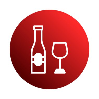 Kırmızı eğimli bir çembere karşı beyaz bir şarap şişesi ve cam silueti içeren basit ve zarif bir tasarım. Logolar ve markalar için ideal..