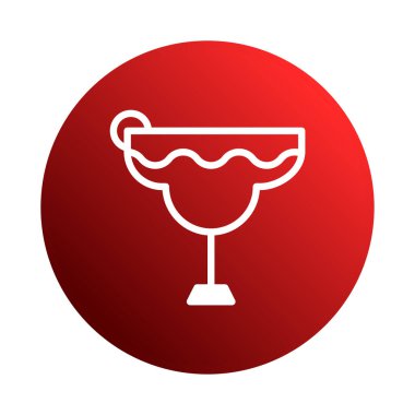 Canlı bir kırmızı daire, çeşitli amaçlar için modern ve davetkar bir tasarım yaratan bir margarita kadehinin stilize edilmiş beyaz çizgi çizgisi çizimini içerir..