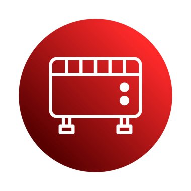 Bu illüstrasyon, kırmızı bir daire içine çevrili, ışıl ışıl bir ısıtıcıyı betimliyor. Modern yaşam için gerekli olan ev konforunu, sıcaklığı ve verimli enerji kullanımını sembolize eder..