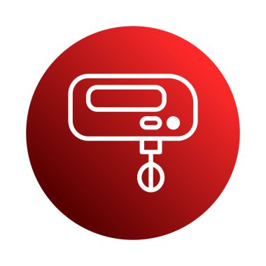 El mikserinin minimalist bir simgesi, canlı kırmızı bir çembere karşı beyaz bir ana hatla temsil ediliyor, mutfak aletlerinin ve yemek pişirmenin özünü yakalıyor..