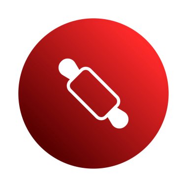 Mutfak temalı tasarımlar ve fırın sanatını temsil eden canlı kırmızı bir daire merkezli beyaz merdane simgesinin minimalist bir grafiği..