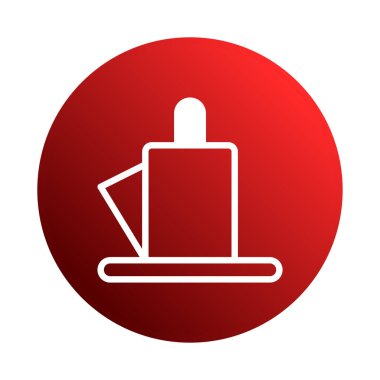 Kağıt havlu tutacağının beyaz bir taslağı olan, mutfak aksesuarlarını veya hijyen ürünlerini temsil etmek için mükemmel bir minimalist kırmızı ikon..