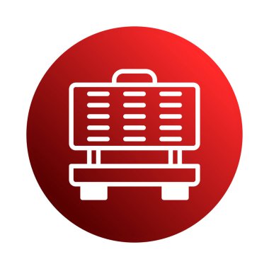 Bir sunucu rafı simgesinin basit ama etkili bir illüstrasyonu, teknolojiyle ilgili projeler için ideal. Kırmızı zemin üzerindeki temiz tasarımı görünürlüğü arttırır ve profesyonelliği taşır..