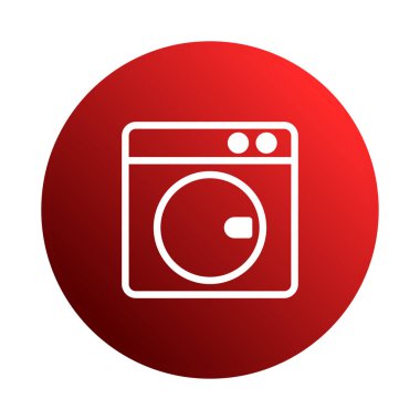 Kırmızı dairesel bir ikon, beyaz bir çamaşır makinesi çizgisi içeriyor. Çamaşır hizmetleri, eşyagerler ya da ev işleri için mükemmel..