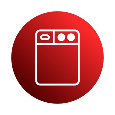 Kırmızı eğimli bir çemberde basit, temiz, beyaz bir bulaşık makinesi simgesi. Kullanıcı arayüzleri, uygulama tasarımı ve mutfak aletleri için harika.