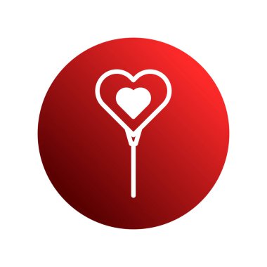 Hoş bir illüstrasyon, kalp şeklinde bir lolipopu canlı kırmızı bir arka plana karşı, sevgi ve tatlılığı somutlaştırır..