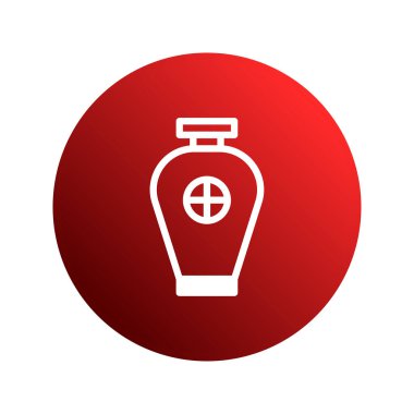 Zarif ve minimalist, beyaz bir vazo simgesi canlı kırmızı bir daireye karşı duruyor, çeşitli tasarım uygulamaları için görsel olarak çekici bir dekoratif unsur oluşturuyor..