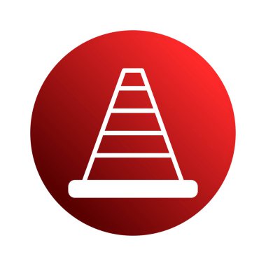 Kırmızı daire, inşaat alanını gösteren yatay çizgileri olan beyaz bir trafik konisi görüntüsü içerir. Bu güvenlik, ihtiyat ve potansiyel tehlikelere karşı uyarıdır..