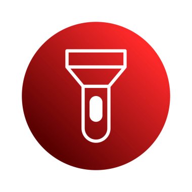 Basit bir beyaz el feneri ikonu kırmızı bir gradyan çemberin merkezindedir. Tasarım temiz ve modern, çeşitli uygulamalar için uygun..
