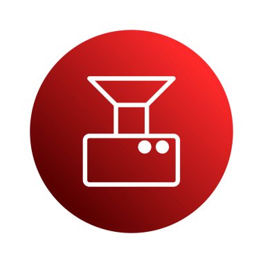 Minimalist, geometrik bir cihaz, modern tasarım konseptinde kırmızı bir çember üzerinde, teknolojiyi ya da otomatik bir süreci sembolize eder..