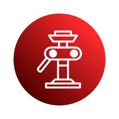 Kırmızı daire arkaplanındaki basit ve modern bir robot makine simgesi teknolojiyi, otomasyonu ve yeniliği görsel olarak çekici bir şekilde sembolize eder..