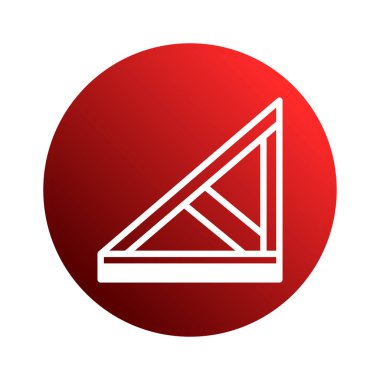 Çarpıcı bir geometrik simge. Beyaz çizgiler, canlı kırmızı bir gradyan daire içinde üçgen şekiller oluşturuyor. İnşaat veya tasarımla ilgili projeler için mükemmel..