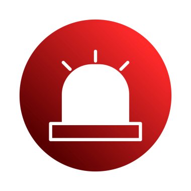 Bu grafik bir siren simgesi, uyarıları, uyarıları ve aciliyeti sembolize ediyor, canlı kırmızı bir zemin üzerine kurulmuş, güvenlik, güvenlik ve acil dikkat ihtiyacını temsil ediyor..