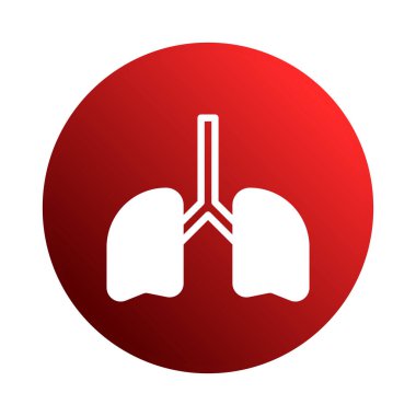 Görüntü, akciğerlerin kırmızı bir daire içinde basitleştirilmiş bir temsili, muhtemelen tıbbi ya da sağlık hizmetleri bağlamında kullanılıyor. Akciğerler kırmızı arka planda beyazla betimlenir..