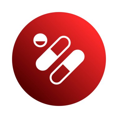 Kırmızı bir gradyan çember içinde ilaç kapsüllerinin minimal tasarımı, sağlık ve iyileşme için tıbbi tedavi ve sağlık çözümlerini sembolize etmektedir..