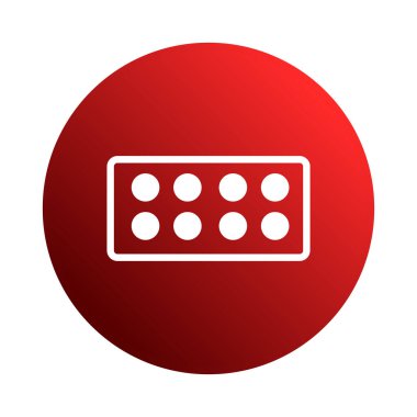 Basit, minimalist kırmızı tıbbi bir ikon. Kabarcık paketi tasarımı, ilaç ürünlerini, sağlık hizmetlerini ve ilaçları sembolize ediyor..