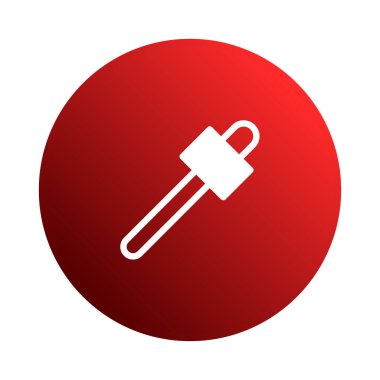 Minimalist bir vektör illüstrasyonunda, bilim, sağlık hizmetleri veya teknoloji kavramları için ideal, canlı kırmızı bir arka plan merkezli beyaz bir damlalık simgesi yer alır..